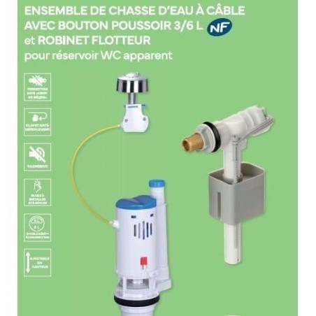 Kit de chasse d'eau - NOVOBAIN - Avec mécanisme et robinet - Débit 3/6L - Hauteur réglable (250 a 510 mm) - Accessoires inclu