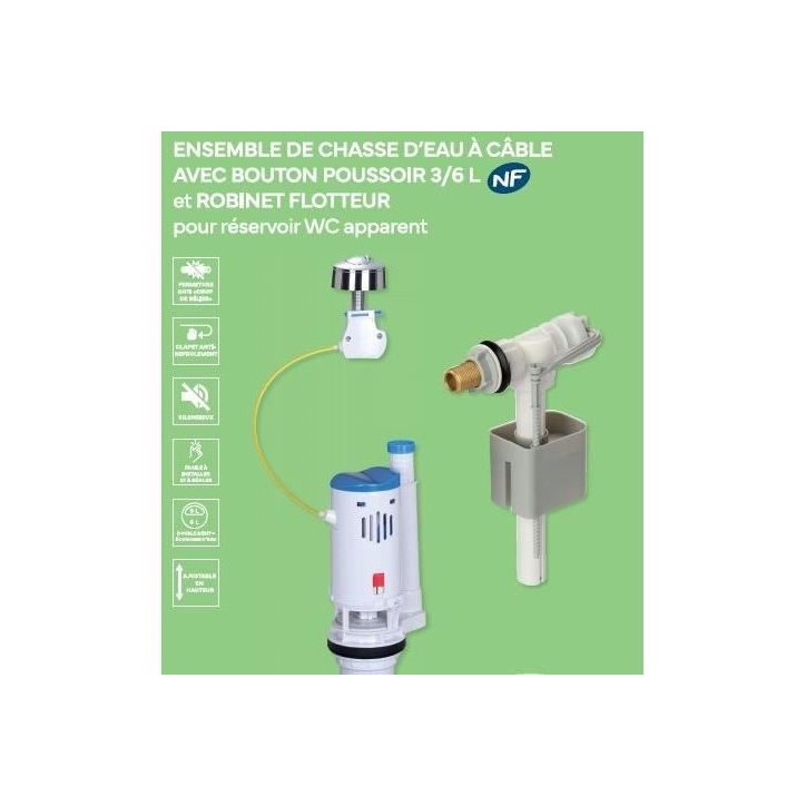 Kit de chasse d'eau - NOVOBAIN - Avec mécanisme et robinet - Débit 3/6L - Hauteur réglable (250 a 510 mm) - Accessoires inclu Kit de chasse d'eau - NOVOBAIN - Avec mécanisme et robinet - Débit 3/6L - Hauteur réglable (250 a 510 mm) - Accessoires inclu