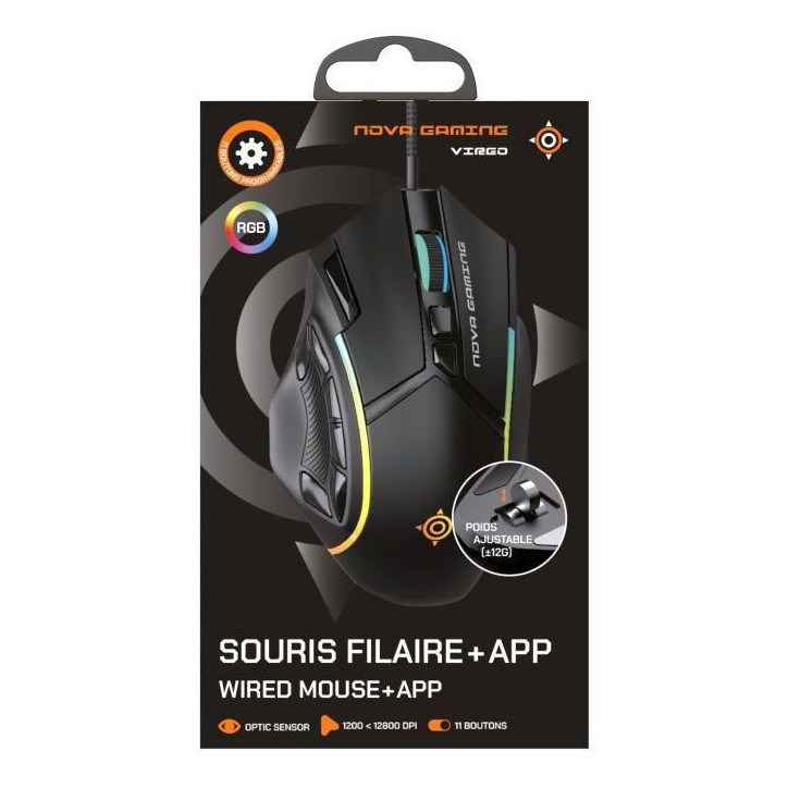 Souris gamer - Filaire - Nova Gaming - Virgo - LED RGB - Noir Souris gamer - Filaire - Nova Gaming - Virgo - LED RGB - Noir