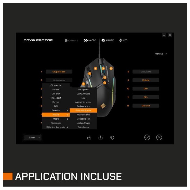 Souris gamer - Filaire - Nova Gaming - Virgo - LED RGB - Noir Souris gamer - Filaire - Nova Gaming - Virgo - LED RGB - Noir