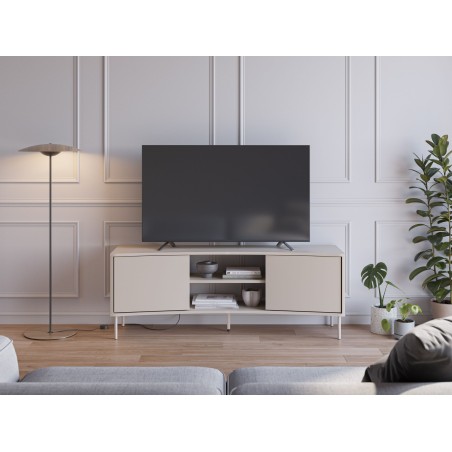Meuble TV NOVA – Creme – Forme incurvée – 2 portes, 2 niches