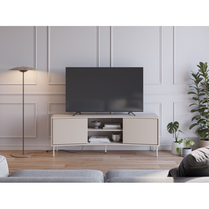 Meuble TV NOVA – Creme – Forme incurvée – 2 portes, 2 niches – 150 x 40 x 55 cm Meuble TV NOVA – Creme – Forme incurvée – 2 portes, 2 niches – 150 x 40 x 55 cm