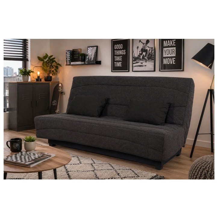Canapé convertible clic-clac SIMMONS - Couchage régulier - 3 places - Tissu Noir - 188 x 95 x 99 cm - NOVA Canapé convertible clic-clac SIMMONS - Couchage régulier - 3 places - Tissu Noir - 188 x 95 x 99 cm - NOVA