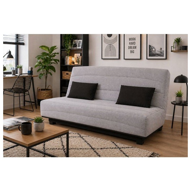 Canapé convertible clic-clac SIMMONS - Couchage régulier - 3 places - Tissu Gris - 188 x 95 x 99 cm - NOVA Canapé convertible clic-clac SIMMONS - Couchage régulier - 3 places - Tissu Gris - 188 x 95 x 99 cm - NOVA