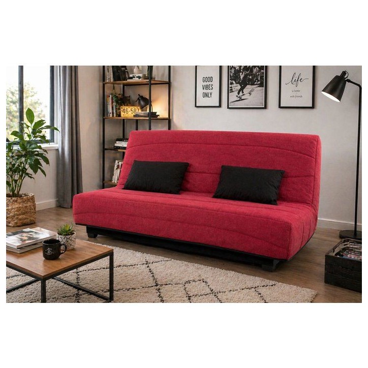 Canapé convertible clic-clac SIMMONS - Couchage régulier - 3 places - Tissu Framboise - 188 x 95 x 99 cm - NOVA Canapé convertible clic-clac SIMMONS - Couchage régulier - 3 places - Tissu Framboise - 188 x 95 x 99 cm - NOVA