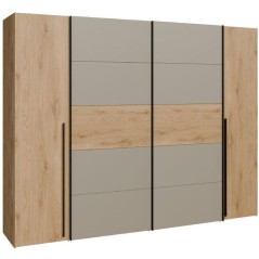 Armoire - Décor Chene et Taupe - 2 portes battantes + 2 portes coulis