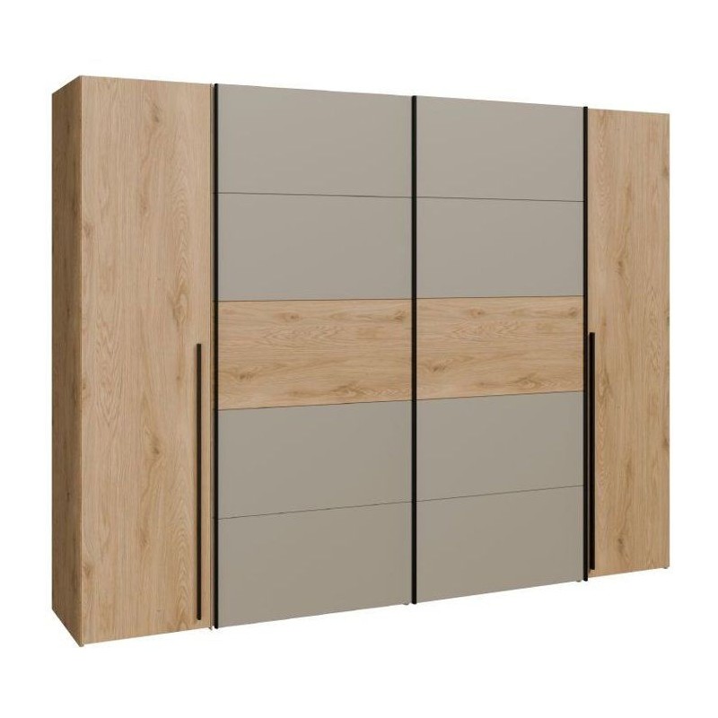 Armoire - Décor Chene et Taupe - 2 portes battantes + 2 portes coulis