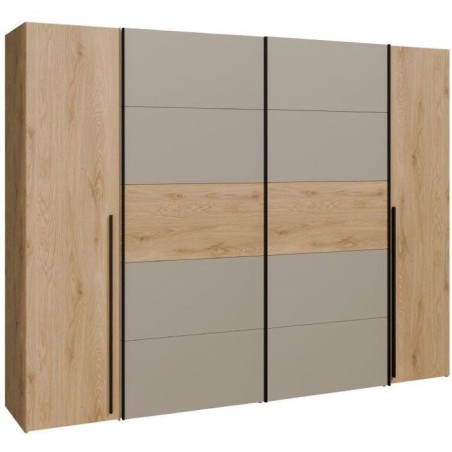 Armoire - Décor Chene et Taupe - 2 portes battantes + 2 portes coulis