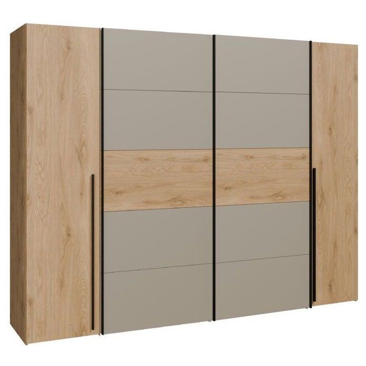 Armoire - Décor Chene et Taupe - 2 portes battantes + 2 portes coulissantes - L270 x P61 x H210 cm - NARAGO Armoire - Décor Chene et Taupe - 2 portes battantes + 2 portes coulissantes - L270 x P61 x H210 cm - NARAGO