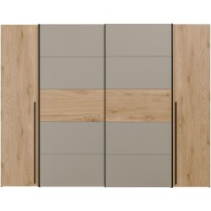 Armoire - Décor Chene et Taupe - 2 portes battantes + 2 portes coulis
