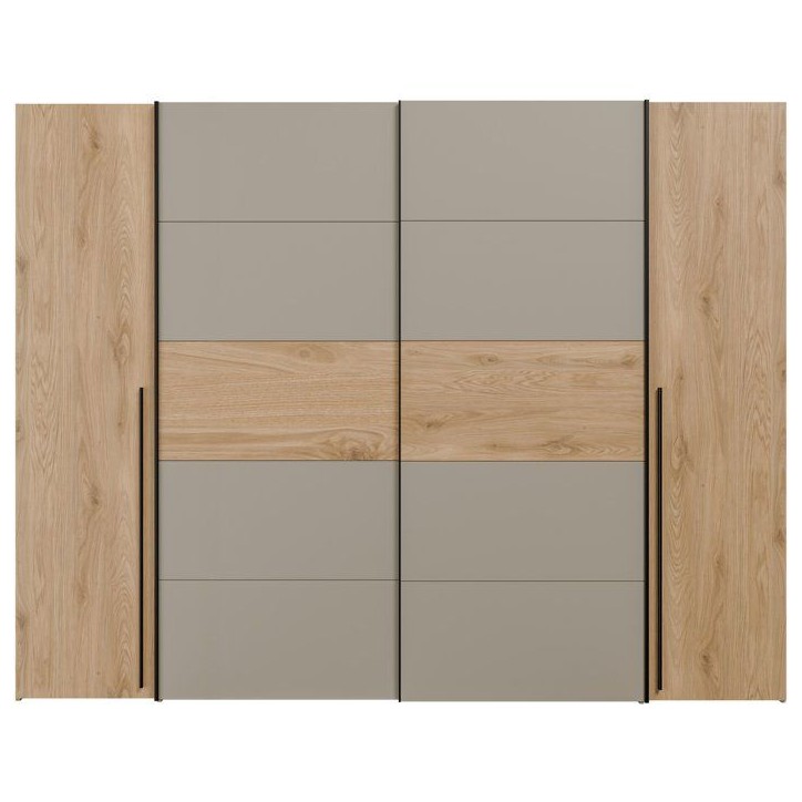 Armoire - Décor Chene et Taupe - 2 portes battantes + 2 portes coulissantes - L270 x P61 x H210 cm - NARAGO Armoire - Décor Chene et Taupe - 2 portes battantes + 2 portes coulissantes - L270 x P61 x H210 cm - NARAGO