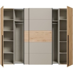 Armoire - Décor Chene et Taupe - 2 portes battantes + 2 portes coulis