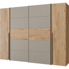 Armoire - Décor Chene et Taupe - 2 portes battantes + 2 portes coulis