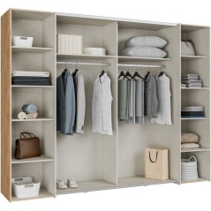 Armoire - Décor Chene et Taupe - 2 portes battantes + 2 portes coulis