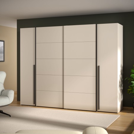 Armoire - Décor Sable- 2 portes battantes + 2 portes coulissantes - L