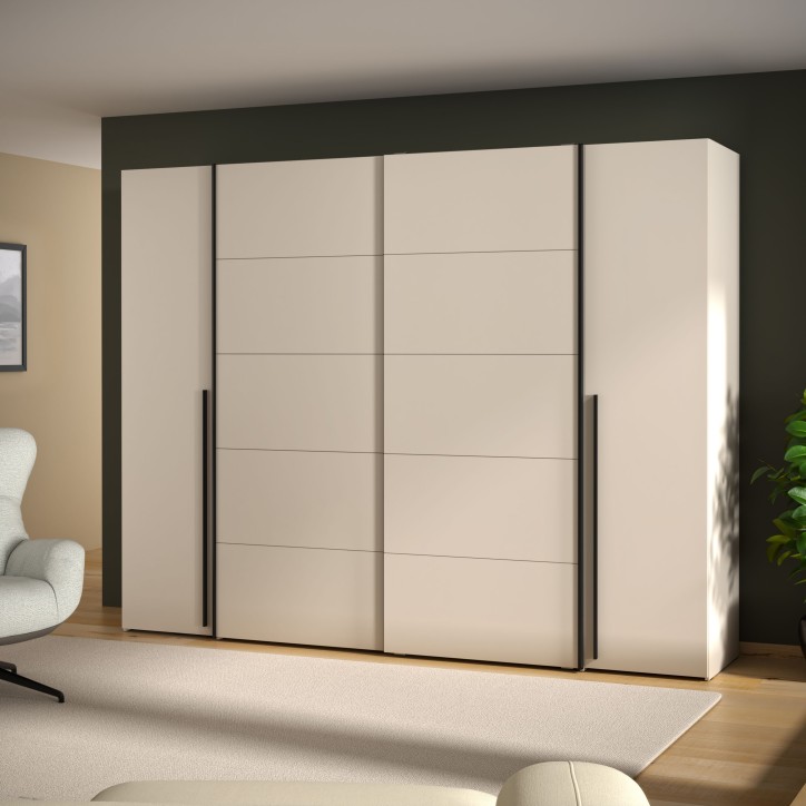 Armoire - Décor Sable- 2 portes battantes + 2 portes coulissantes - L270 x P61 x H210cm - NARAGO Armoire - Décor Sable- 2 portes battantes + 2 portes coulissantes - L270 x P61 x H210cm - NARAGO