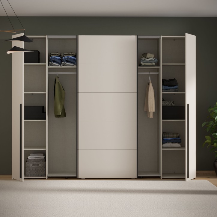 Armoire - Décor Sable- 2 portes battantes + 2 portes coulissantes - L270 x P61 x H210cm - NARAGO Armoire - Décor Sable- 2 portes battantes + 2 portes coulissantes - L270 x P61 x H210cm - NARAGO