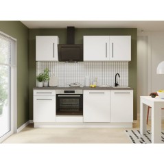 NOVACOOL - Bloc cuisine complete - Blanc mat / Gris - 220 x 60 x 204 c
