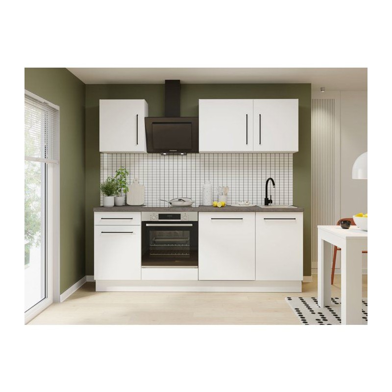 NOVACOOL - Bloc cuisine complete - Blanc mat / Gris - 220 x 60 x 204 c