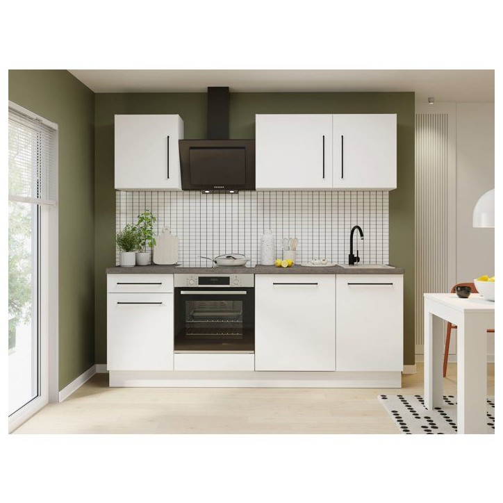 NOVACOOL - Bloc cuisine complete - Blanc mat / Gris - 220 x 60 x 204 cm - Plan de travail inclus NOVACOOL - Bloc cuisine complete - Blanc mat / Gris - 220 x 60 x 204 cm - Plan de travail inclus