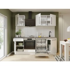 NOVACOOL - Bloc cuisine complete - Blanc mat / Gris - 220 x 60 x 204 cm - Plan de travail inclus