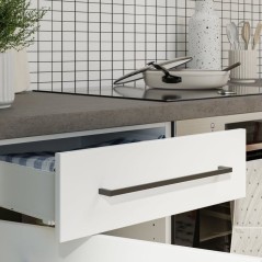 NOVACOOL - Bloc cuisine complete - Blanc mat / Gris - 220 x 60 x 204 c