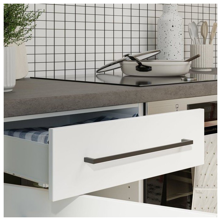 NOVACOOL - Bloc cuisine complete - Blanc mat / Gris - 220 x 60 x 204 cm - Plan de travail inclus NOVACOOL - Bloc cuisine complete - Blanc mat / Gris - 220 x 60 x 204 cm - Plan de travail inclus