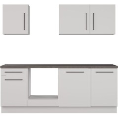 NOVACOOL - Bloc cuisine complete - Blanc mat / Gris - 220 x 60 x 204 c