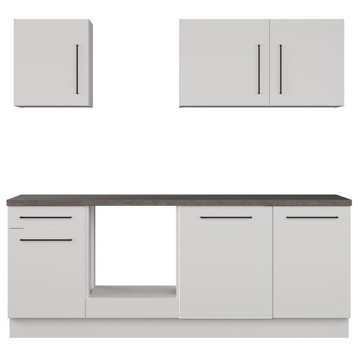 NOVACOOL - Bloc cuisine complete - Blanc mat / Gris - 220 x 60 x 204 cm - Plan de travail inclus NOVACOOL - Bloc cuisine complete - Blanc mat / Gris - 220 x 60 x 204 cm - Plan de travail inclus