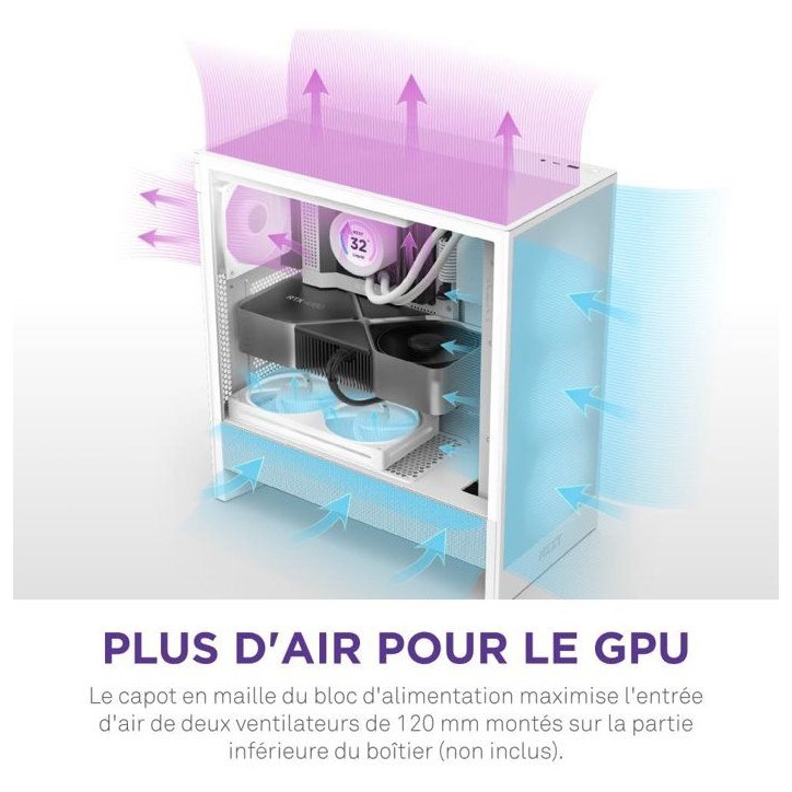 Boitier moyen-tour compact ATX - NZXT - CC-H52FW-01 - H5 Flow - Blanc Boitier moyen-tour compact ATX - NZXT - CC-H52FW-01 - H5 Flow - Blanc