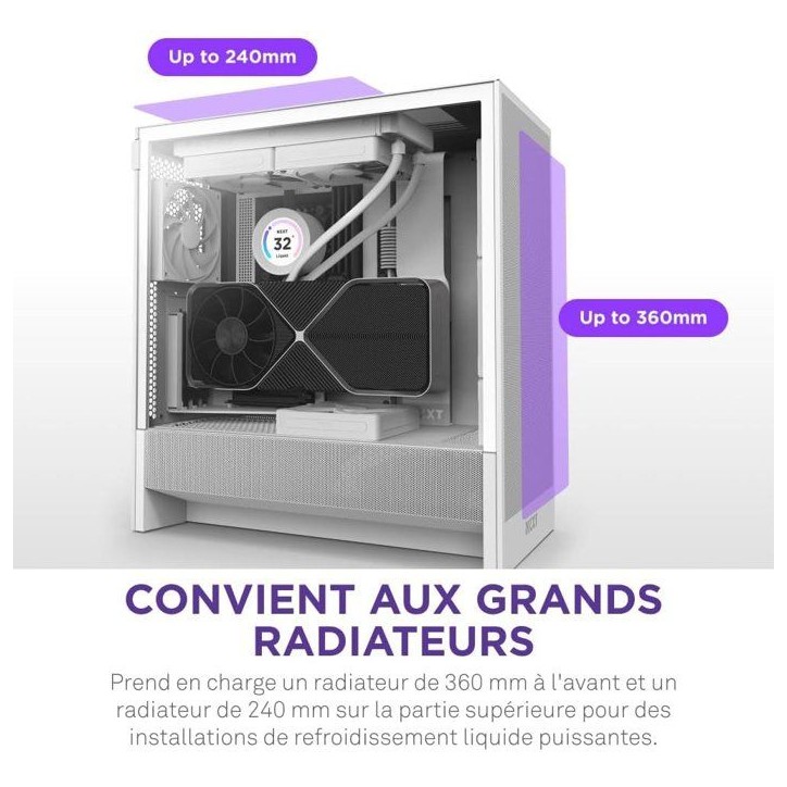 Boitier moyen-tour compact ATX - NZXT - CC-H52FW-01 - H5 Flow - Blanc Boitier moyen-tour compact ATX - NZXT - CC-H52FW-01 - H5 Flow - Blanc