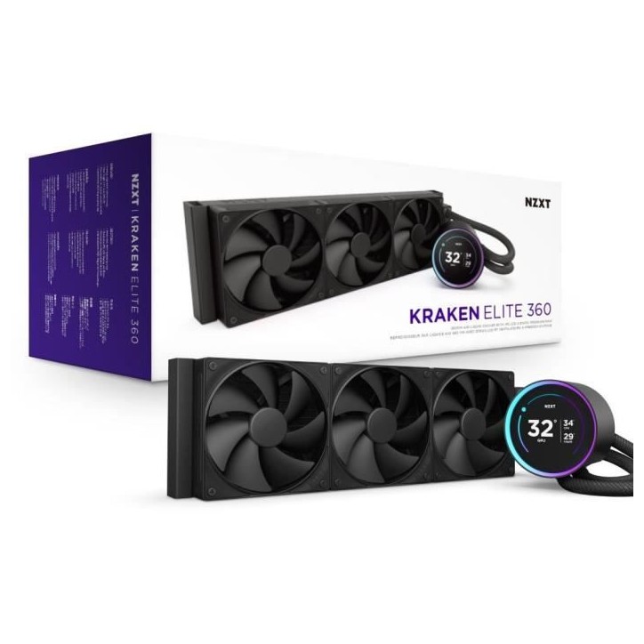 Watercooling - NZXT - RL-KN36E-B2 - Kraken Elite 360 - Écran 2.72 et anneau RGB personnalisable - Noir