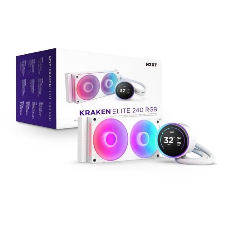 Watercooling - NZXT - RL-KR24E-W2 - Kraken Elite 240 RGB - Écran 2.72, panneau RGB personnalisable et ventilateurs RGB - Blanc Watercooling - NZXT - RL-KR24E-W2 - Kraken Elite 240 RGB - Écran 2.72, panneau RGB personnalisable et ventilateurs RGB - Blanc