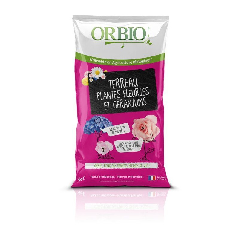 Terreau fleurs - ORBIO - 40 L - Favorise floraison - Substrat enrichi