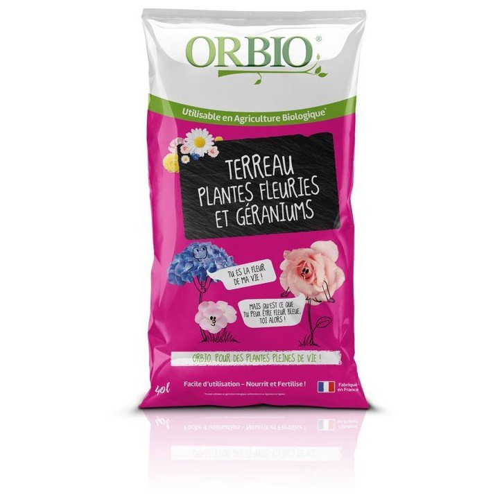 Terreau fleurs - ORBIO - 40 L - Favorise floraison - Substrat enrichi Terreau fleurs - ORBIO - 40 L - Favorise floraison - Substrat enrichi