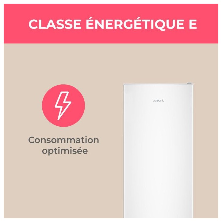 Congélateur armoire - OCEANIC - OCEACUF169WE - 169 L - 5 tiroirs - Low Frost - Classe E - Blanc Congélateur armoire - OCEANIC - OCEACUF169WE - 169 L - 5 tiroirs - Low Frost - Classe E - Blanc