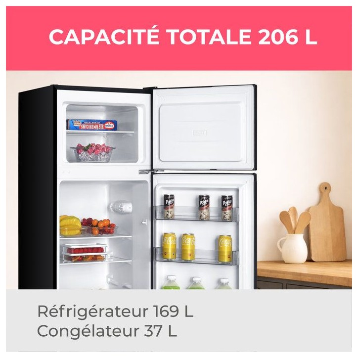 Réfrigérateur congélateur haut - OCEANIC - OCEAF2D206B3 - 206 L - Froid statique - Classe E - Noir