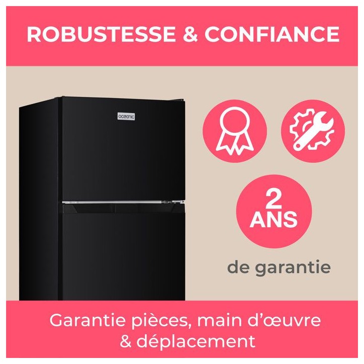 Réfrigérateur congélateur haut - OCEANIC - OCEAF2D206B3 - 206 L - Froid statique - Classe E - Noir