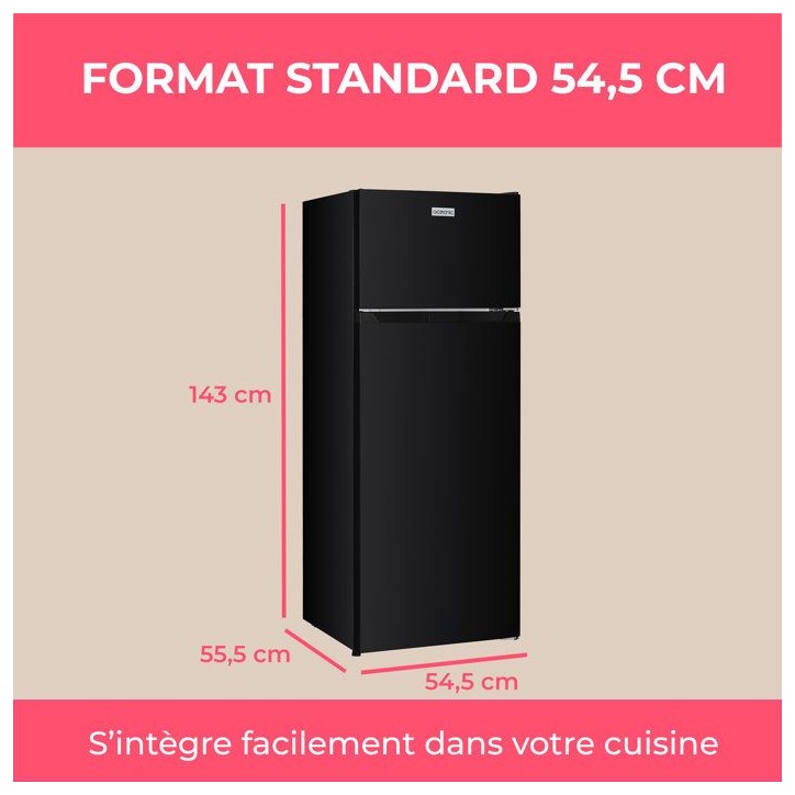 Réfrigérateur congélateur haut - OCEANIC - OCEAF2D206B3 - 206 L - Froid statique - Classe E - Noir