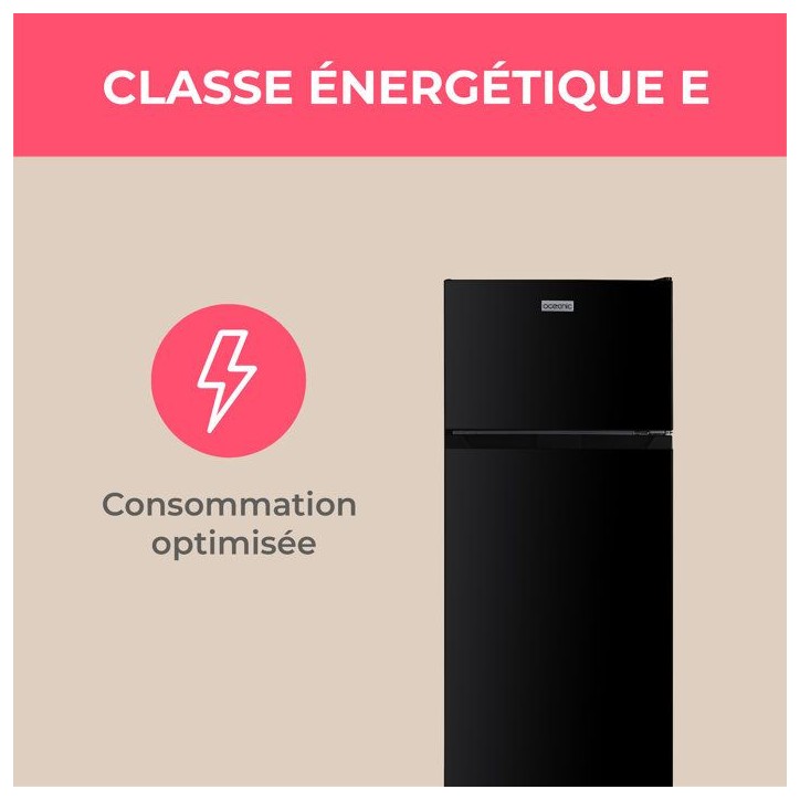 Réfrigérateur congélateur haut - OCEANIC - OCEAF2D206B3 - 206 L - Froid statique - Classe E - Noir