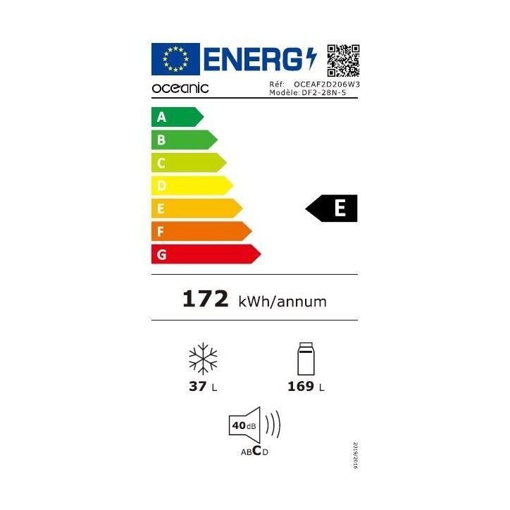 Réfrigérateur congélateur haut OCEANIC OCEAF2D206W3 - 2 Portes - 206L - Froid statique - Blanc Réfrigérateur congélateur haut OCEANIC OCEAF2D206W3 - 2 Portes - 206L - Froid statique - Blanc