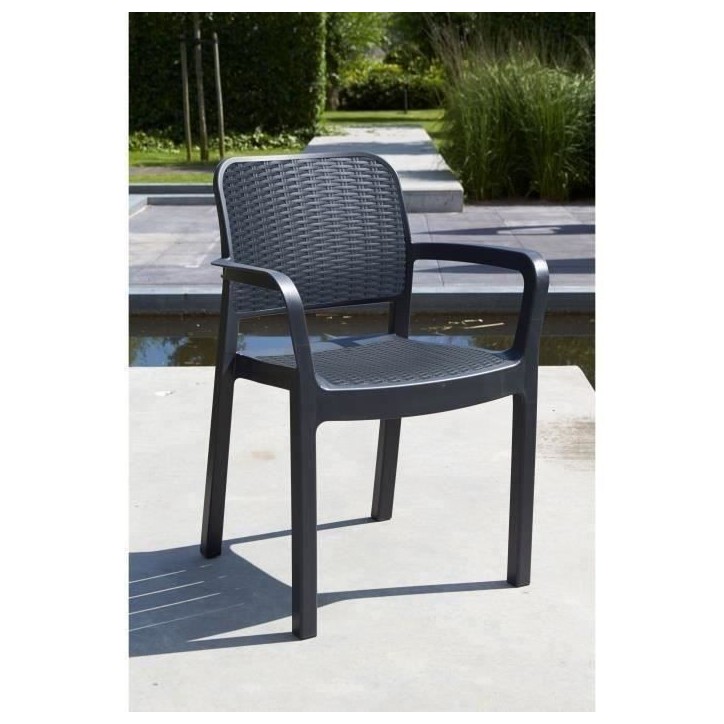 Lot de 6 fauteuils de jardin - Allibert by KETER - BELLA - En résine - Coloris : gris graphite - Empilable Lot de 6 fauteuils de jardin - Allibert by KETER - BELLA - En résine - Coloris : gris graphite - Empilable