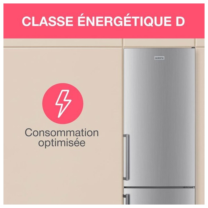 Réfrigérateur combiné - OCEANIC - OCEAFC262STDS - 262 L - Classe D - 55 x 56 x 180 cm - Silver Réfrigérateur combiné - OCEANIC - OCEAFC262STDS - 262 L - Classe D - 55 x 56 x 180 cm - Silver