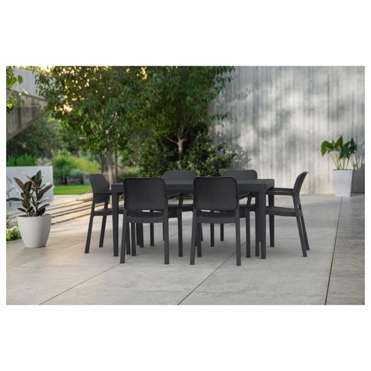 Lot de 6 fauteuils de jardin - Allibert by KETER - BELLA - En résine - Coloris : gris graphite - Empilable Lot de 6 fauteuils de jardin - Allibert by KETER - BELLA - En résine - Coloris : gris graphite - Empilable