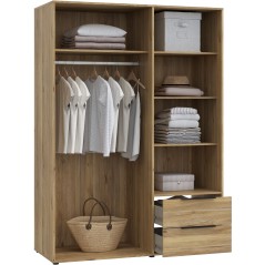 Armoire de chambre - Décor Chene - 3 portes battantes + 2 tiroirs - L