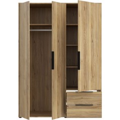 Armoire de chambre - Décor Chene - 3 portes battantes + 2 tiroirs - L