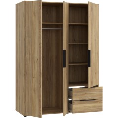 Armoire de chambre - Décor Chene - 3 portes battantes + 2 tiroirs - L