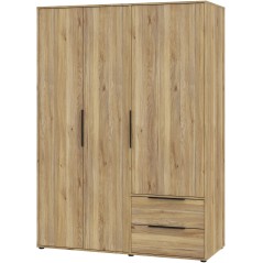 Armoire de chambre - Décor Chene - 3 portes battantes + 2 tiroirs - L