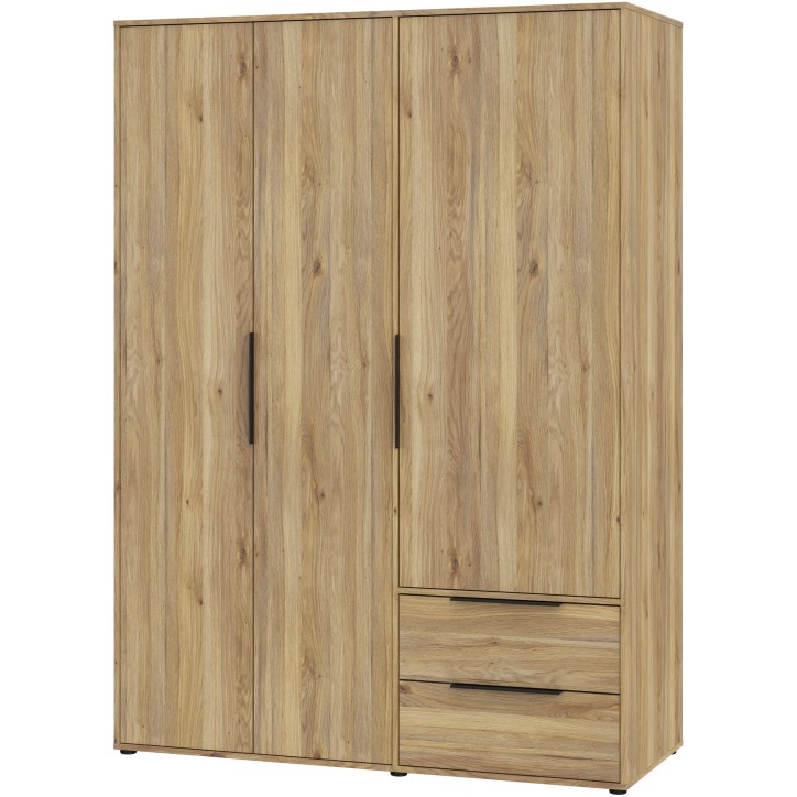 Armoire de chambre - Décor Chene - 3 portes battantes + 2 tiroirs - L144,4 x P59 x H200,1 cm - ORKNEY Armoire de chambre - Décor Chene - 3 portes battantes + 2 tiroirs - L144,4 x P59 x H200,1 cm - ORKNEY