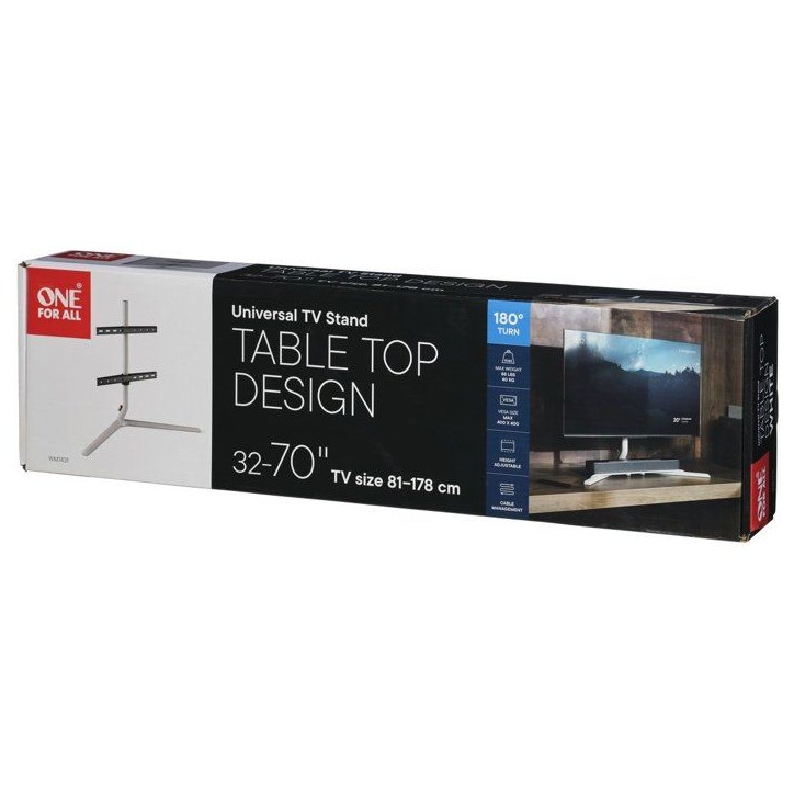 Support mural pour écran plat One For All sur pied pour meuble / TV Stand Design Table Top - Light/Silver - Orientable 180 - VE Support mural pour écran plat One For All sur pied pour meuble / TV Stand Design Table Top - Light/Silver - Orientable 180 - VE